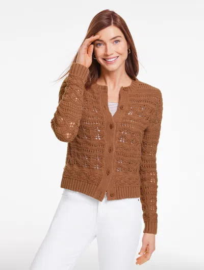 Talbots Plus Petite - Open Stitch Crewneck Cardigan Sweater - Jasper Heather - 2x
