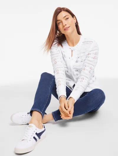 Talbots Plus Petite - Open Stitch Crewneck Cardigan Sweater - White - 3x