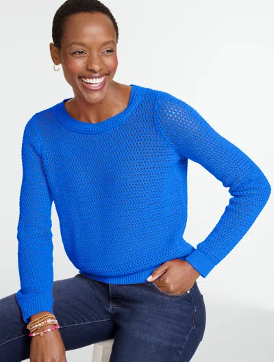 Talbots Plus Petite - Open Stitch Crewneck Sweater - Catalina Blue - 3x