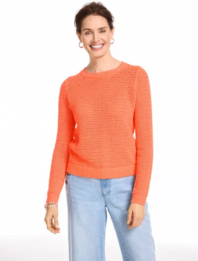 Talbots Plus Petite - Open Stitch Crewneck Sweater - Marl - Nectarine/soft Pink - 2x - 100% Cotton