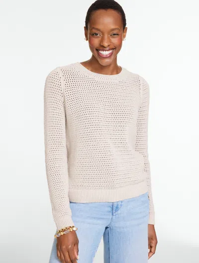 Talbots Plus Petite - Open Stitch Crewneck Sweater - Marl - Oat/white - 3x - 100% Cotton