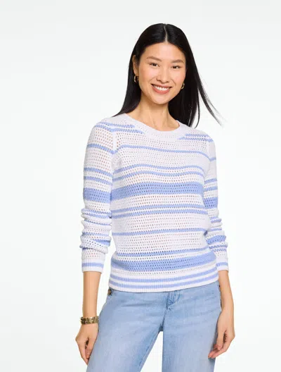 Talbots Plus Petite - Open Stitch Crewneck Sweater - Marl Stripe - Vista Blue/white - 2x