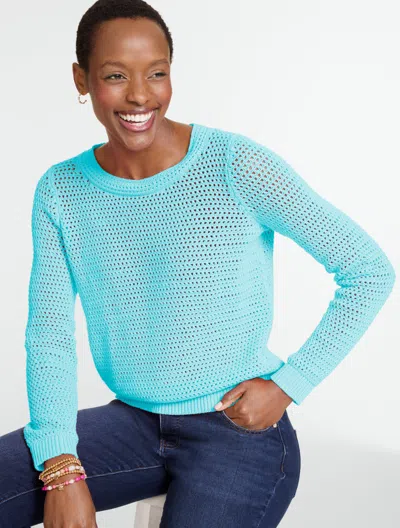 Talbots Plus Petite - Open Stitch Crewneck Sweater - Turquoise Blue - 1x