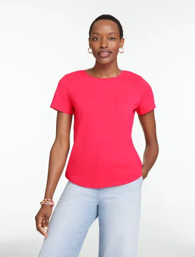 Talbots Plus Petite - Patch Pocket Short Sleeve T-shirt - Raspberry - 1x - 100% Cotton  In Pink