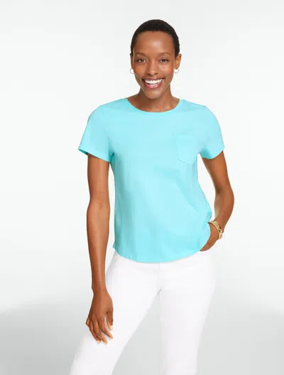 Talbots Plus Petite - Patch Pocket Short Sleeve T-shirt - Turquoise Blue - 1x - 100% Cotton