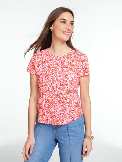 Talbots Plus Petite - Patch Pocket Short Sleeve T-shirt - Watercolor Medallion - Raspberry - 1x  In Pink