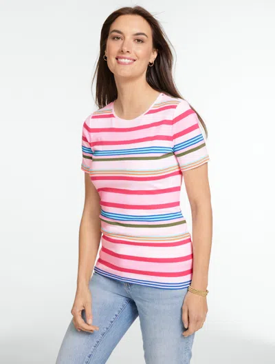 Talbots Plus Petite - Pima Short Sleeve Crewneck T-shirt - Keepsake Stripe - White - 2x - 100% Cotton Talbot