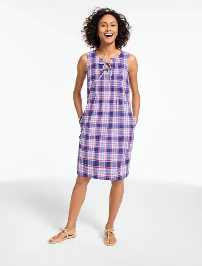 Talbots Plus Petite - Pintuck Sleeveless Shift Dress - Breezy Plaid - Blue - 20 - 100% Cotton