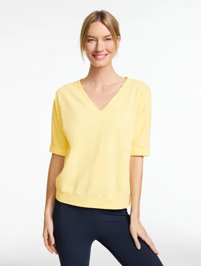 Talbots Plus Petite - Piqué Short Sleeve V-neck T-shirt - Lemon Butter - 2x  In Yellow