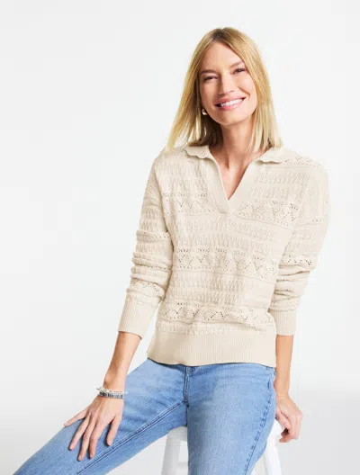 Talbots Plus Petite - Pointelle Johnny Collar Sweater - Cool Beige - 3x  In Sand