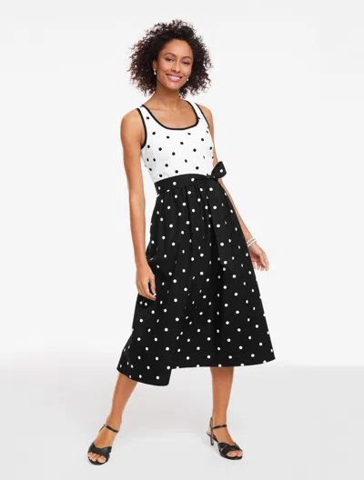 Talbots Plus Petite - Poplin Fit-&-flare Dress - Garden Dot - Black/white - 14 - 100% Cotton  In Multi