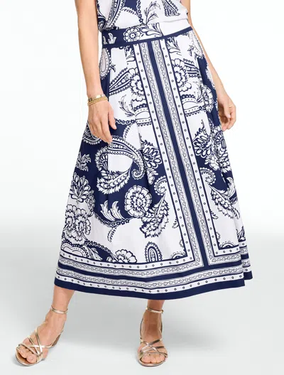 Talbots Plus Petite - Poplin Pleated Midi Skirt - Twirling Paisley - Ink - 20 - 100% Cotton  In Black