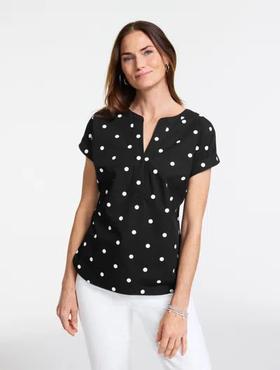 Talbots Plus Petite - Poplin Popover Shirt - Garden Dot - Black/white - 3x  In Multi