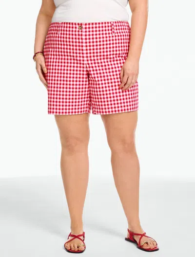 Talbots Plus Petite - Relaxed Chino Shorts - Bellevue Gingham - White/red - 22  In Multi