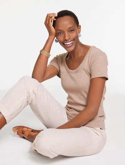 Talbots Plus Petite - Ribbed Scoop Neck T-shirt - Heathered - Light Chestnut Heather - X