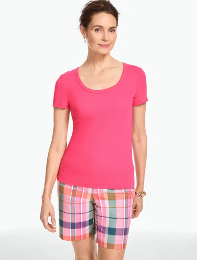 Talbots Plus Petite - Ribbed Scoop Neck T-shirt - Vibrant Pink - 3x
