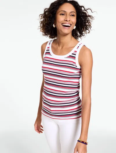Talbots Plus Petite - Ribbed Sleeveless Tank Top - Liberty Stripe - White - 3x  In Multi