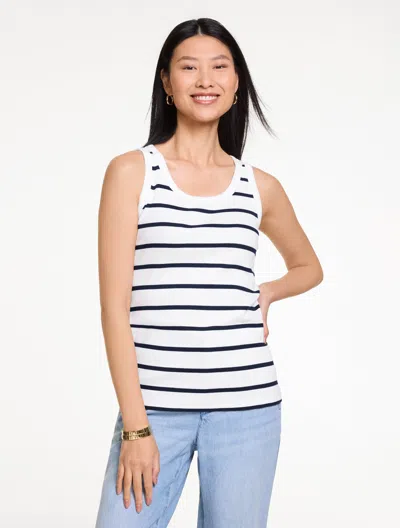 Talbots Plus Petite - Ribbed Tank Top - West Stripe - White/indigo - 2x  In Multi