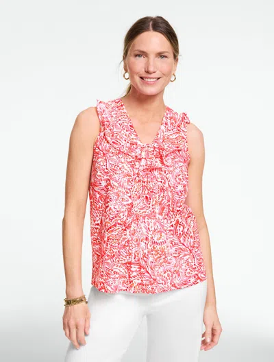 Talbots Plus Petite - Ruffle Shell Sweater - Watercolor Medallions - Raspberry - 2x  In Pink