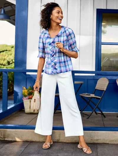 Talbots Plus Petite - Ruffle Top - Fresh Madras - Pink/navy Blue - 3x