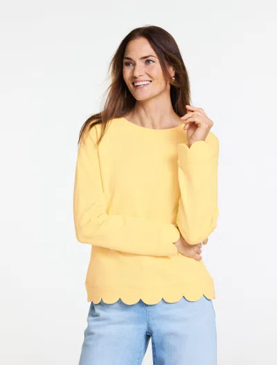 Talbots Plus Petite - Scalloped French Terry Sweatshirt - Daisy - 2x - 100% Cotton  In Yellow