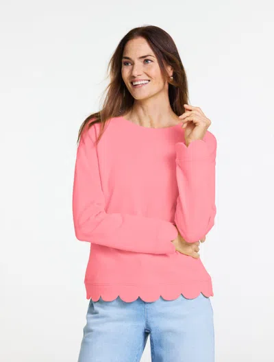 Talbots Plus Petite - Scalloped French Terry Sweatshirt - Guava - 3x - 100% Cotton  In Pink