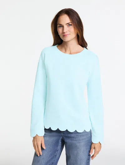 Talbots Plus Petite - Scalloped French Terry Sweatshirt - Sea Salt Blue - 1x - 100% Cotton