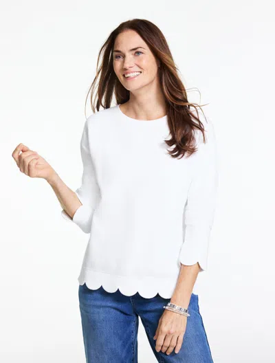 Talbots Plus Petite - Scalloped French Terry Sweatshirt - White - 1x - 100% Cotton