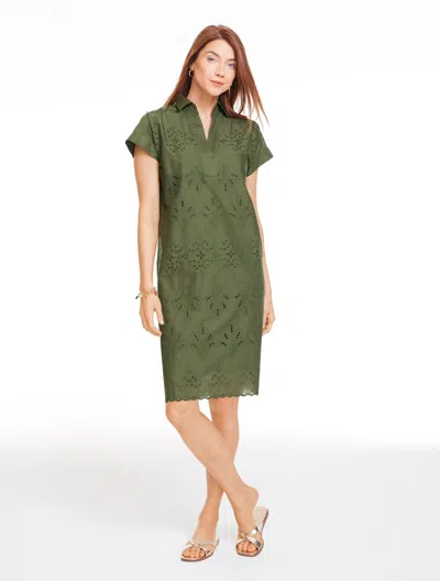 Talbots Plus Petite - Sea Breeze Eyelet Swing Dress - Olive Leaf - 2x - 100% Cotton  In Green