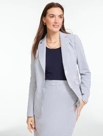 Talbots Plus Petite - Seersucker Blazer - Market Stripe - White/navy Blue Dusk - 18