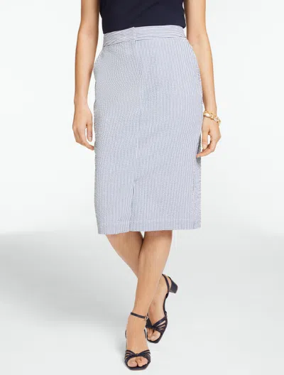 Talbots Plus Petite - Seersucker Pencil Skirt - Market Stripe - White/navy Blue Dusk - 16