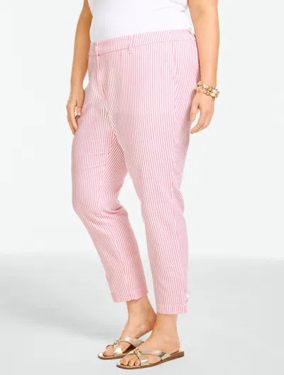 Talbots Plus Petite - Seersucker Perfect Crop Pants - Ocean Stripe - White/mauve Glow - 20 - 100% Cotton Tal