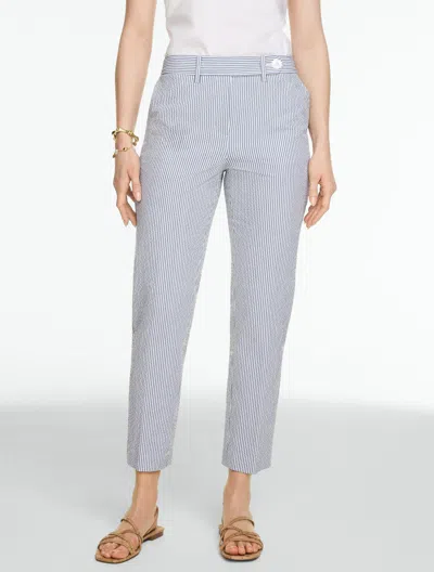 Talbots Plus Petite - Seersucker Tapered Ankle Pants - Market Stripe - White/navy Blue Dusk - 14