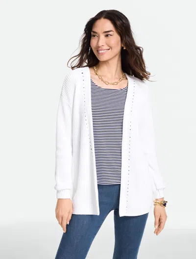 Talbots Plus Petite - Shaker Stitch Open Front Cardigan Sweater - White - 1x - 100% Cotton
