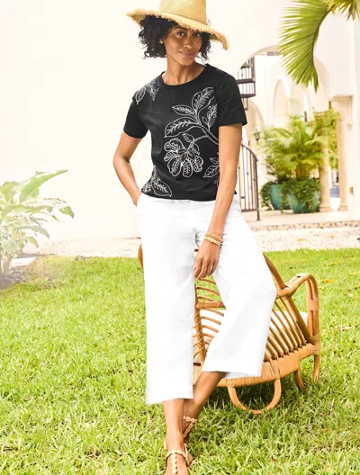 Talbots Plus Petite - Short Sleeve Crewneck T-shirt - Blissful Leaves - Black - 1x - 100% Cotton