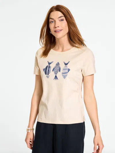 Talbots Plus Petite - Short Sleeve Crewneck T-shirt - Fish - Natural Heather - 3x  In Gray
