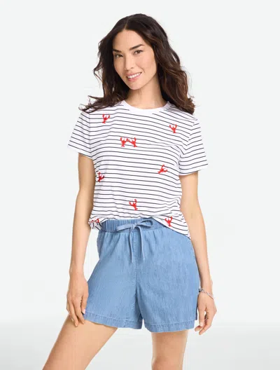 Talbots Plus Petite - Short Sleeve Crewneck T-shirt - Lobster Happy Hour - White/indigo - 1x  In Multi