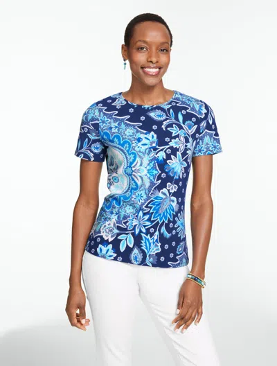 Talbots Plus Petite - Short Sleeve Crewneck T-shirt - Medallion Garden - Ink - 3x  In Black