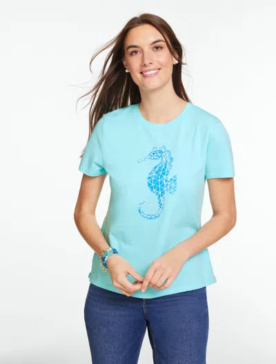 Talbots Plus Petite - Short Sleeve Crewneck T-shirt - Seahorse - Turquoise Blue - X - 100% Cotton