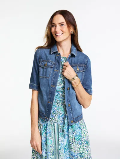 Talbots Plus Petite - Short Sleeve Jean Jacket - Medium Wash - 3x  In Blue