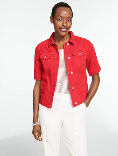 Talbots Plus Petite - Short Sleeve Jean Jacket - Red - 3x