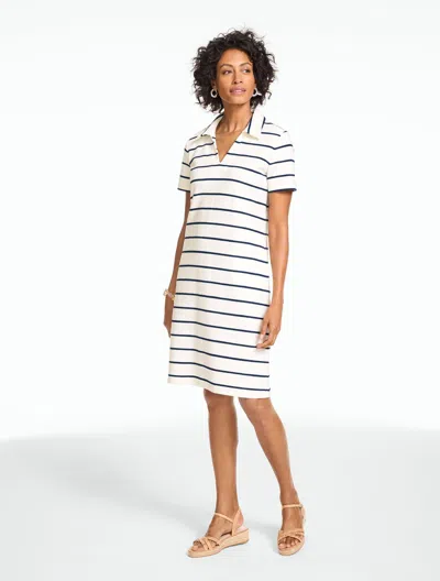 Talbots Plus Petite - Short Sleeve Johnny Collar Dress - Striped - Ivory/indigo Blue - 2x