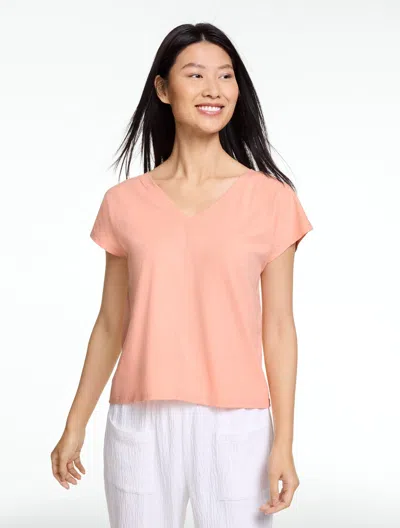Talbots Plus Petite - Short Sleeve V-neck Slub T-shirt - Coral Sand - 3x - 100% Cotton
