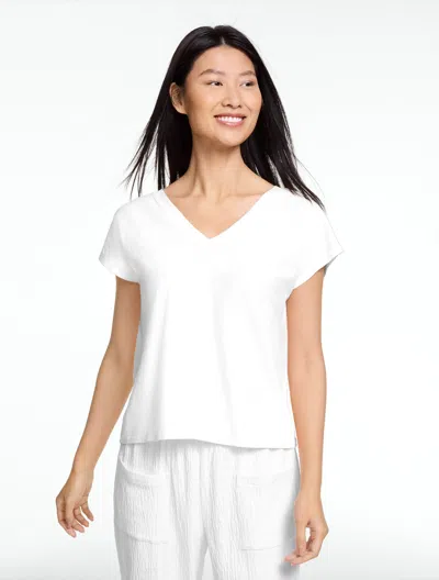 Talbots Plus Petite - Short Sleeve V-neck Slub T-shirt - White - 2x - 100% Cotton