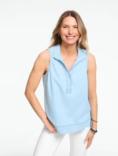 Talbots Plus Petite - Sleeveless Denim Top - Surf Blue Wash - 3x