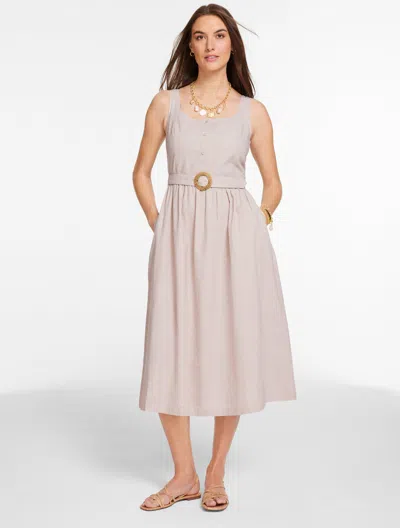 Talbots Plus Petite - Sleeveless Linen Fit & Flare Dress - Summer Sand/white - 22