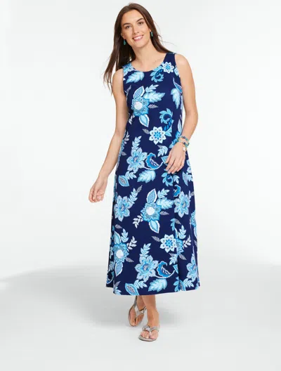 Talbots Plus Petite - Sleeveless Matte Jersey Maxi Dress - Lovely Blossoms - Ink/blue Jay - 2x - 100% Cotton