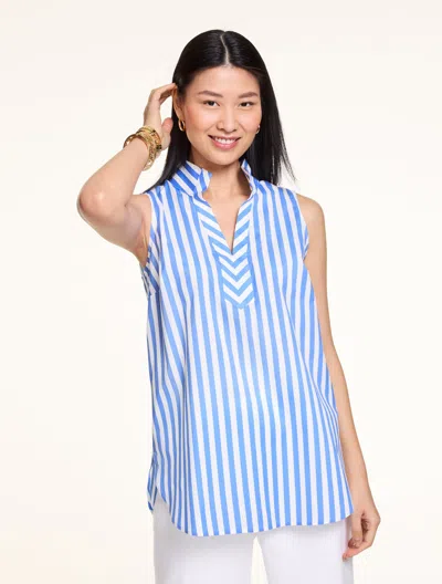 Talbots Plus Petite - Sleeveless Non-iron Tunic Popover Shirt - Darling Stripe - Vista Blue/white - 1x Talbo