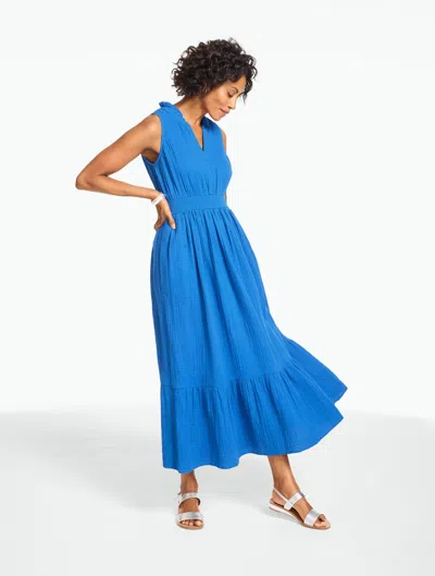 Talbots Plus Petite - Sleeveless Smocked Waist Gauze Dress - Catalina Blue - 14