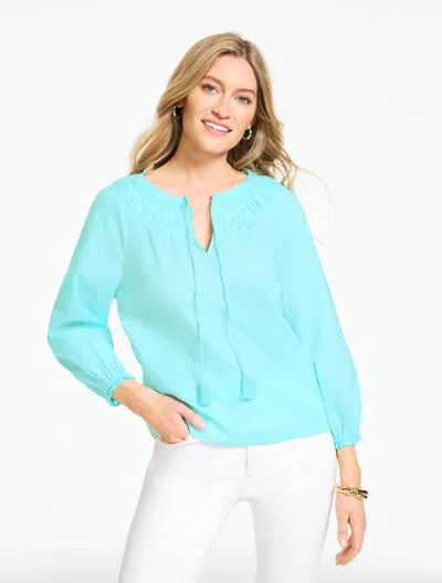 Talbots Plus Petite - Smocked Top - Turquoise Blue - 2x  In Multi